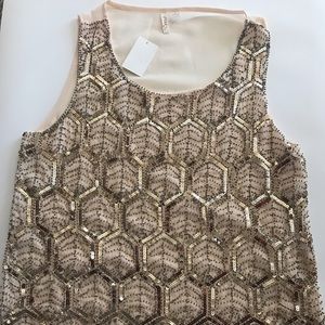 Gold sequin and beaded sleeveless top